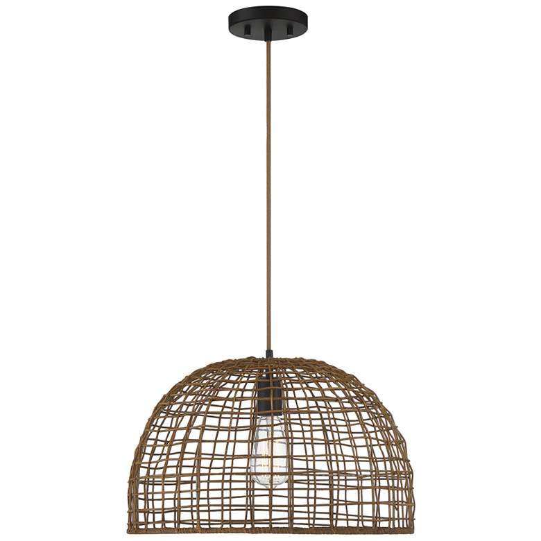 Image 1 Savoy House Meridian 18" Dark Rattan & a Dark Brown Socket 1-Light