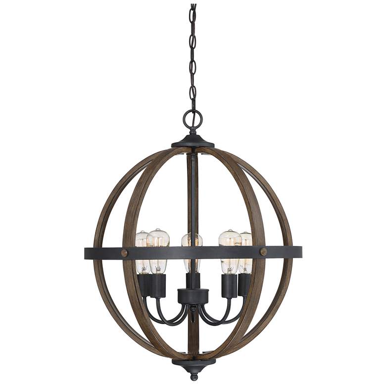 Image 1 Savoy House Meridian 22 inch Wide Wood with Black 5-Light Chandelier