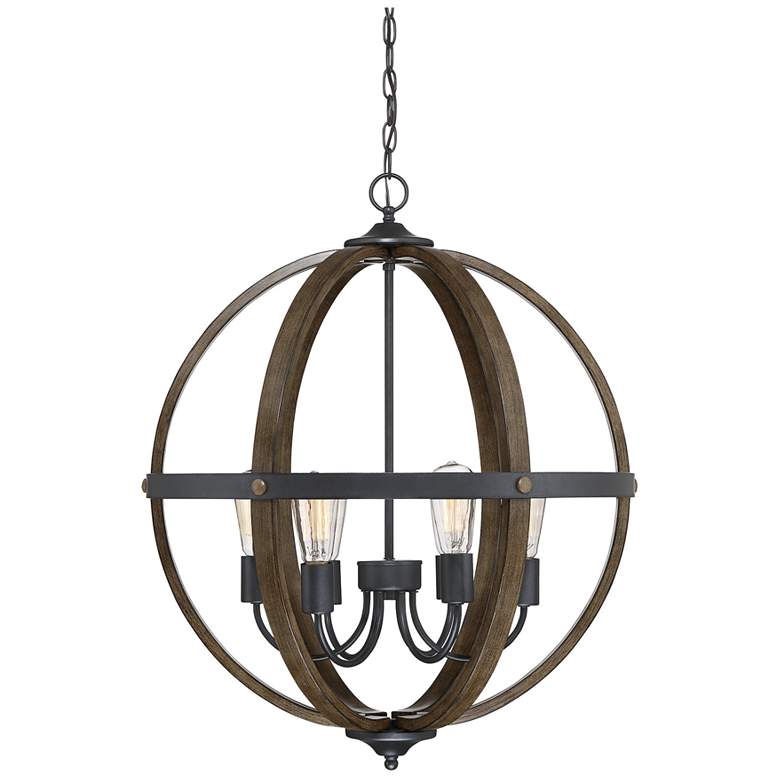Image 1 Savoy House Meridian 24" Wide Wood with Black 6-Light Pendant