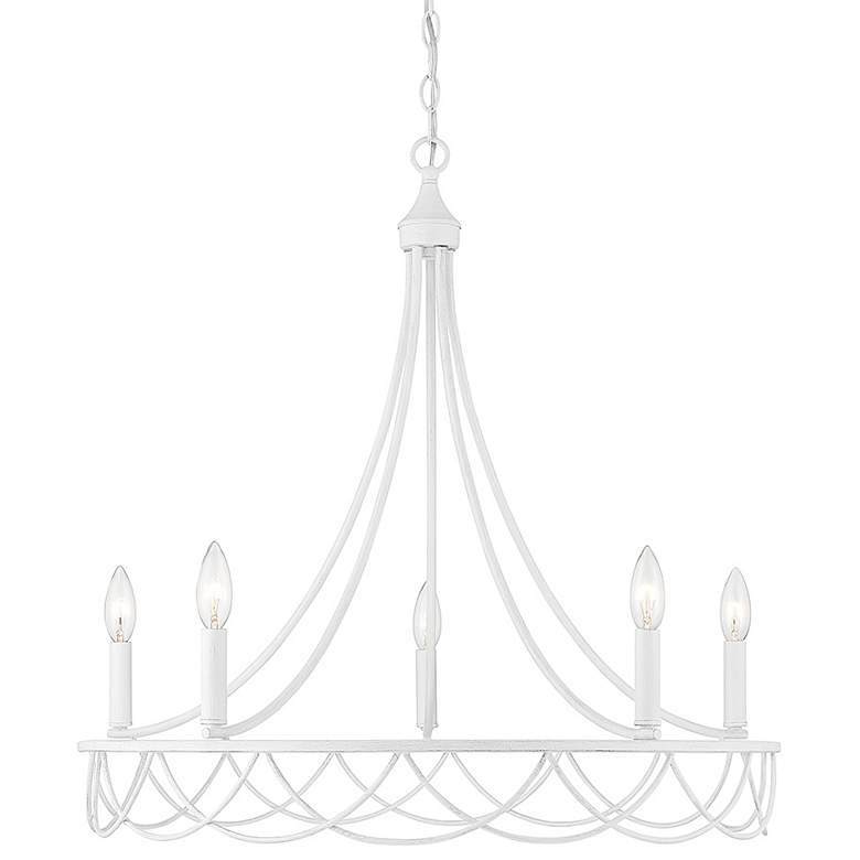 Image 1 Savoy House Meridian 26 inch Wide Distressed White 5-Light Chandelier
