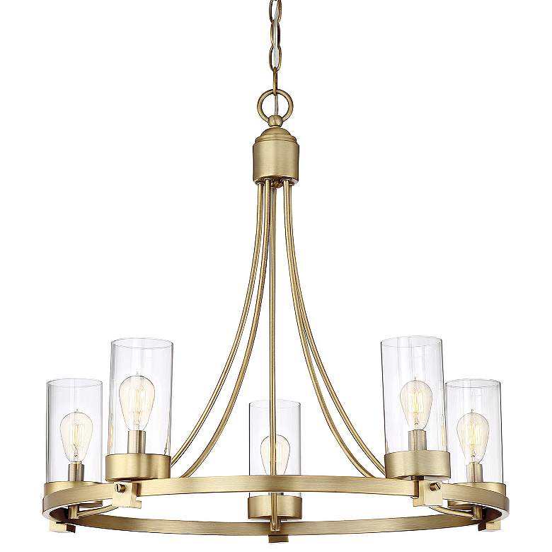 Image 1 Savoy House Meridian 26" Wide Natural Brass 5-Light Chandelier