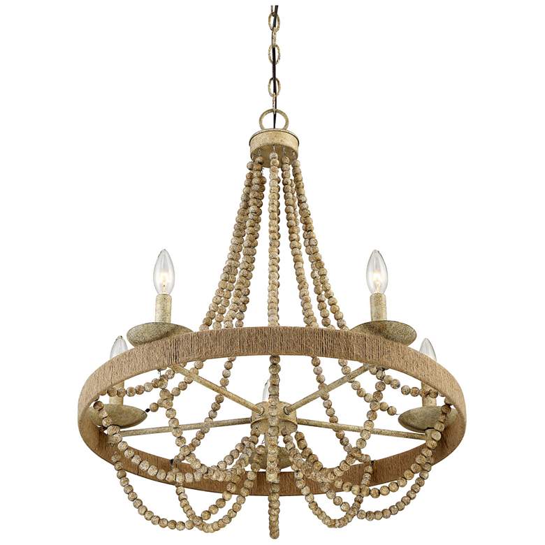 Image 1 Savoy House Meridian 26 inch Wide Natural Wood with Rope 5-Light Chandelie