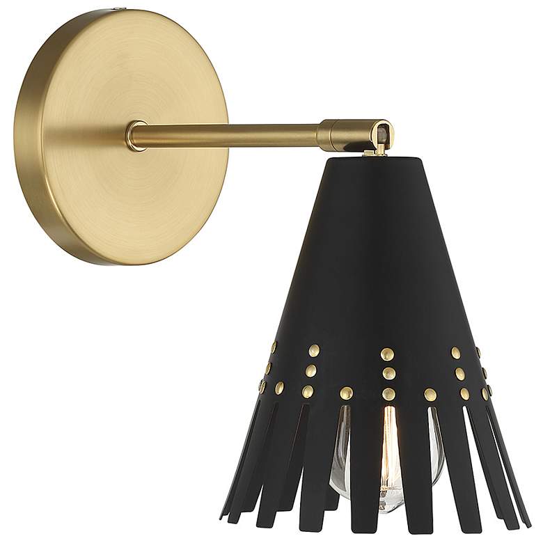 Image 1 Savoy House Meridian 5.75" Wide Matte Black and Natural Brass Wall Sco