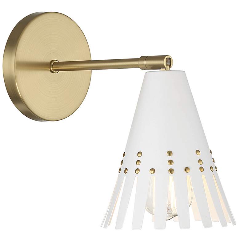 Image 1 Savoy House Meridian 5.75" Wide White and Natural Brass 1-Light Wall S