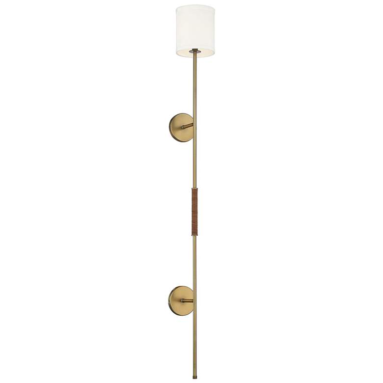 Image 1 Savoy House Meridian 6" Wide Natural Brass with Leather Accent Wall Sc