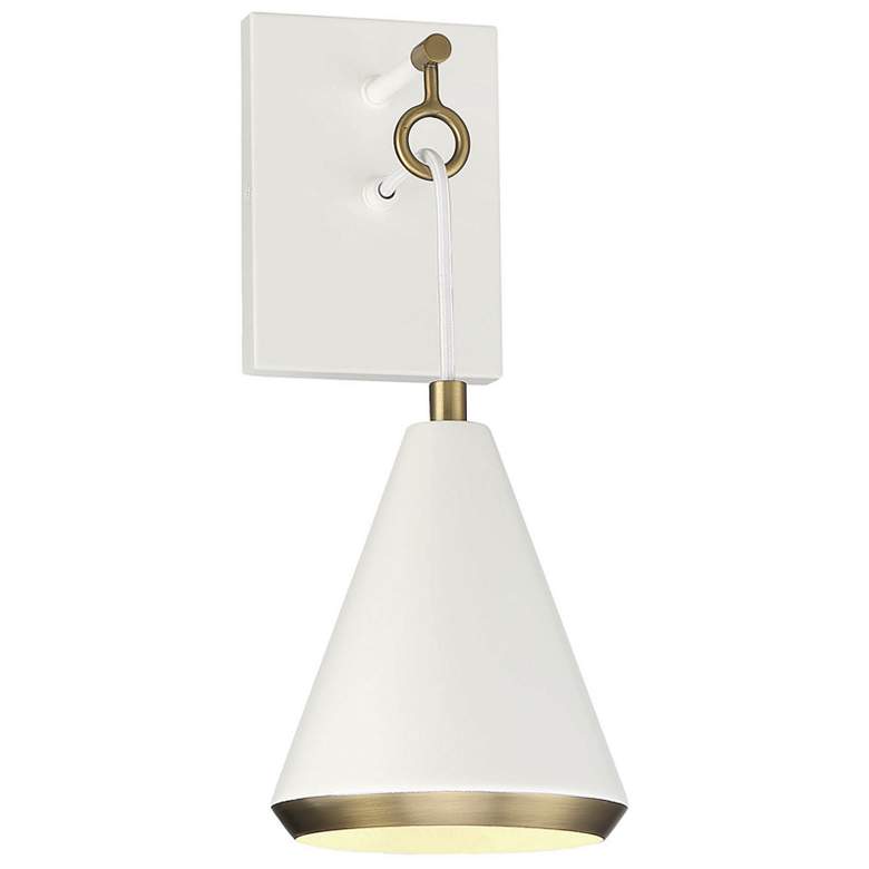 Image 1 Savoy House Meridian 6" Wide White with Natural Brass 1-Light Wall Sco
