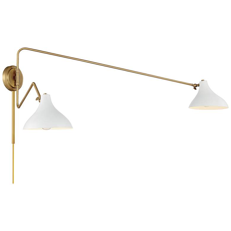 Image 5 Savoy House Meridian 86 inch Wide White with Natural Brass 2-Light Wall Sc more views