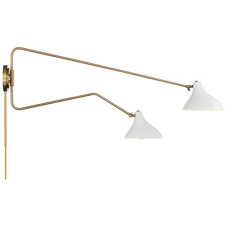 Image 7 Savoy House Meridian 86 inch Wide White with Natural Brass 2-Light Wall Sc more views
