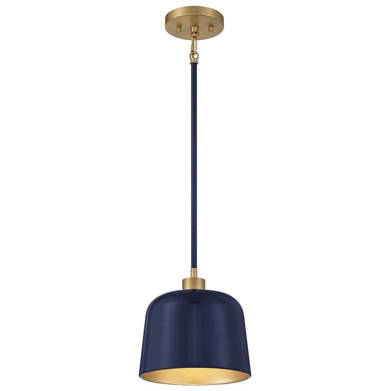 Image 1 Savoy House Meridian 9" Wide Navy Blue with Natural Brass 1-Light Pend