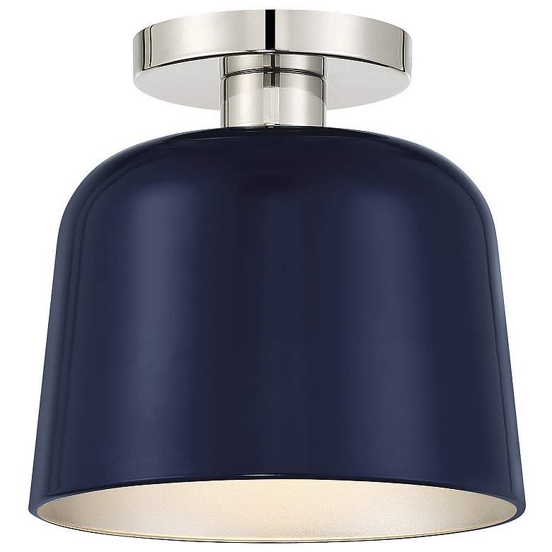 Image 1 Savoy House Meridian 9" Wide Navy Blue with Polished Nickel Ceiling Li
