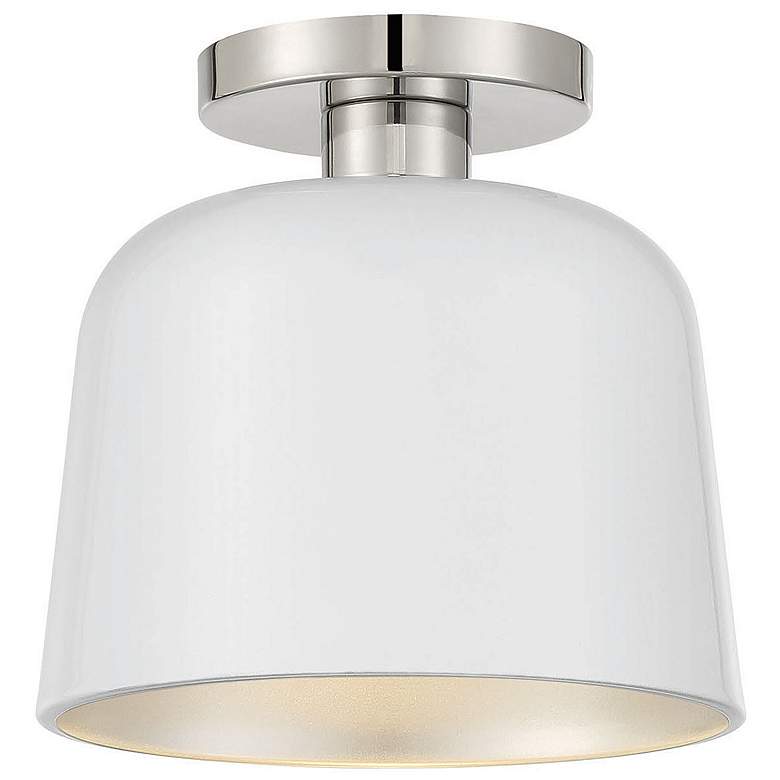 Image 1 Savoy House Meridian 9" Wide White & Polished Nickel 1-Light Ceili