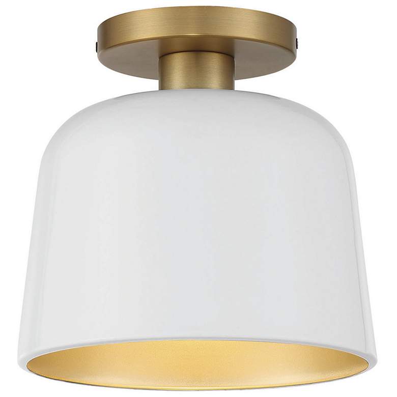 Image 1 Savoy House Meridian 9" Wide White with Natural Brass 1-Light Ceiling