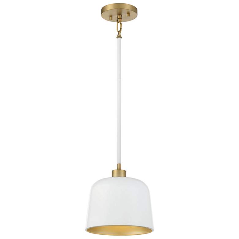 Image 1 Savoy House Meridian 9" Wide White with Natural Brass 1-Light Pendant