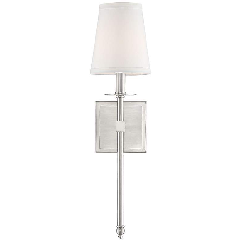 Image 3 Savoy House Monroe 20" High Satin Nickel and White Shade Wall Sconce more views