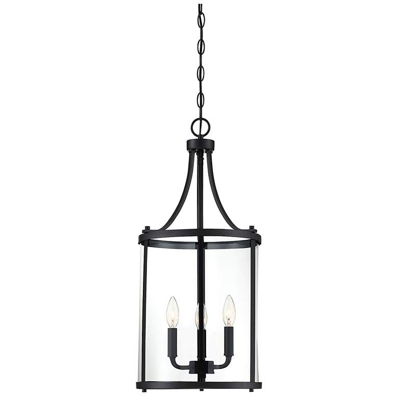 Image 1 Savoy House Penrose 12" Wide 3-Light Black and Glass Lantern Pendant