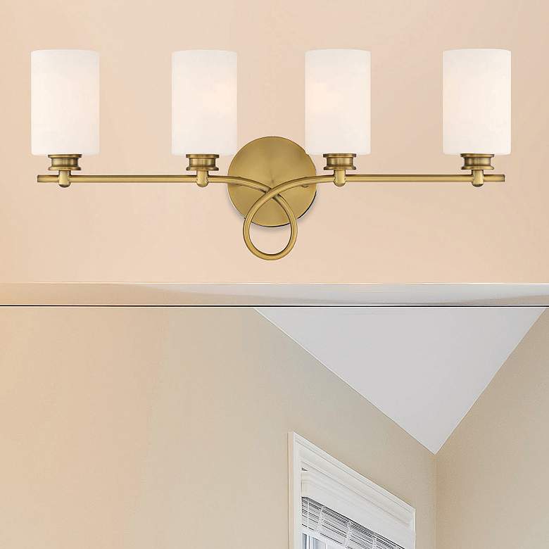 Image 1 Savoy House Woodbury 28" Wide Warm Brass 4-Light Bath Light