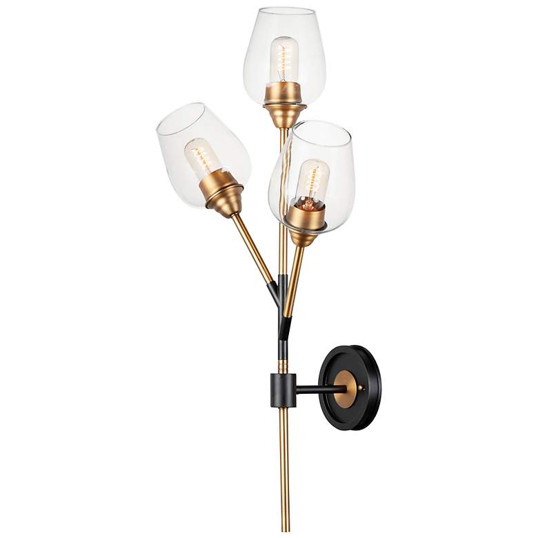 Image 2 Savvy 32"H Antique Brass and Black 3-Light LED Wall Sconce