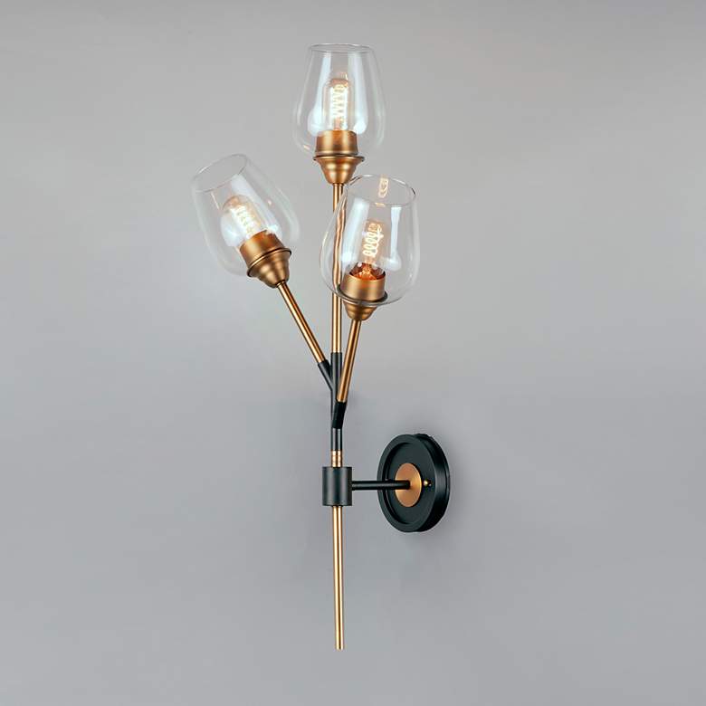 Image 1 Savvy 32"H Antique Brass and Black 3-Light LED Wall Sconce