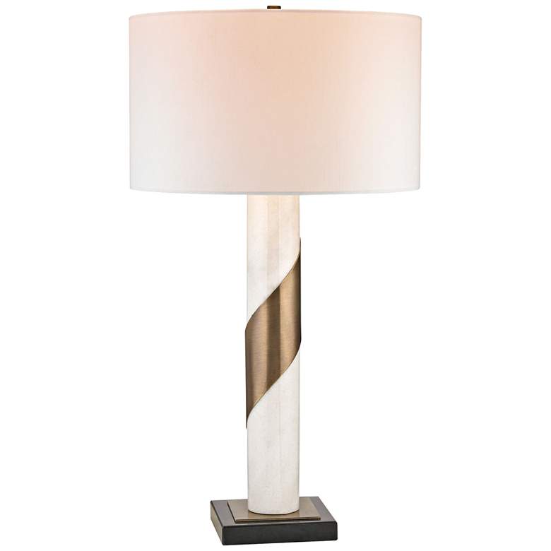 Image 1 Sawtelle Strapped White Marble and Antique Brass Table Lamp