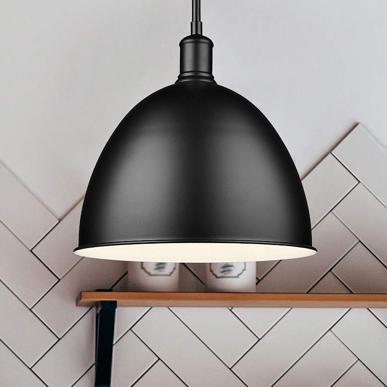 Image 2 Sawyer 12 1/2" Wide Matte Black Dome Pendant Light