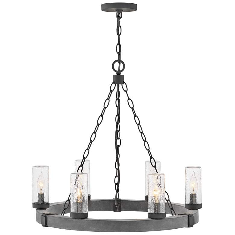 Image 2 Sawyer 24" Wide Aged Zinc Wagon Wheel Outdoor Chandelier