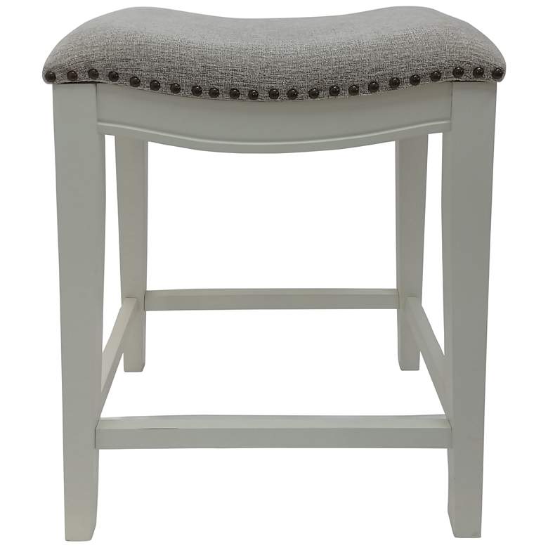 Image 1 Sawyer 25" Fawn Chenille Upholstered White Saddle Counter Stool Set of