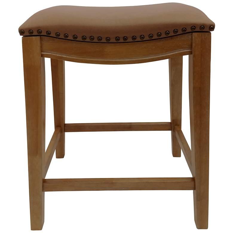 Image 1 Sawyer 25" Saddle Brown Upholstered Natural Oak Counter Stool Set of 2