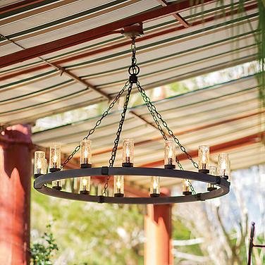 Sawyer 28 1/2"H Black 12-Light Ring Outdoor Hanging Light