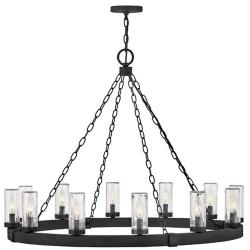 Sawyer 28 1/2"H Black 12-Light Ring Outdoor Hanging Light