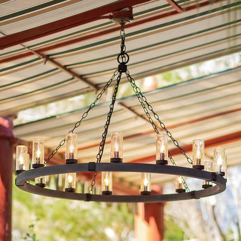 Image 1 Sawyer 28 1/2"H Black 12-Light Ring Outdoor Hanging Light