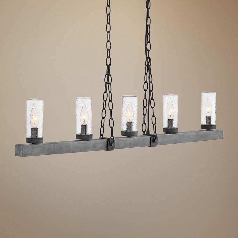 Image 1 Sawyer 42 inch Wide Aged Zinc Outdoor 5-Light Kitchen Island Light Pendant