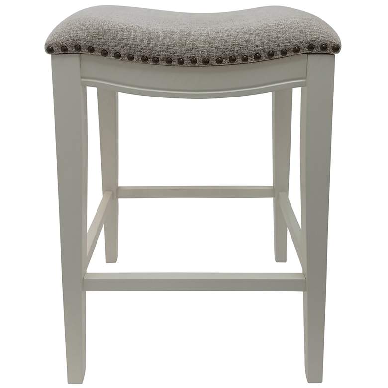 Image 1 Sawyer Fawn Chenille Upholstered Missouri White Saddle Barstool Set of 2