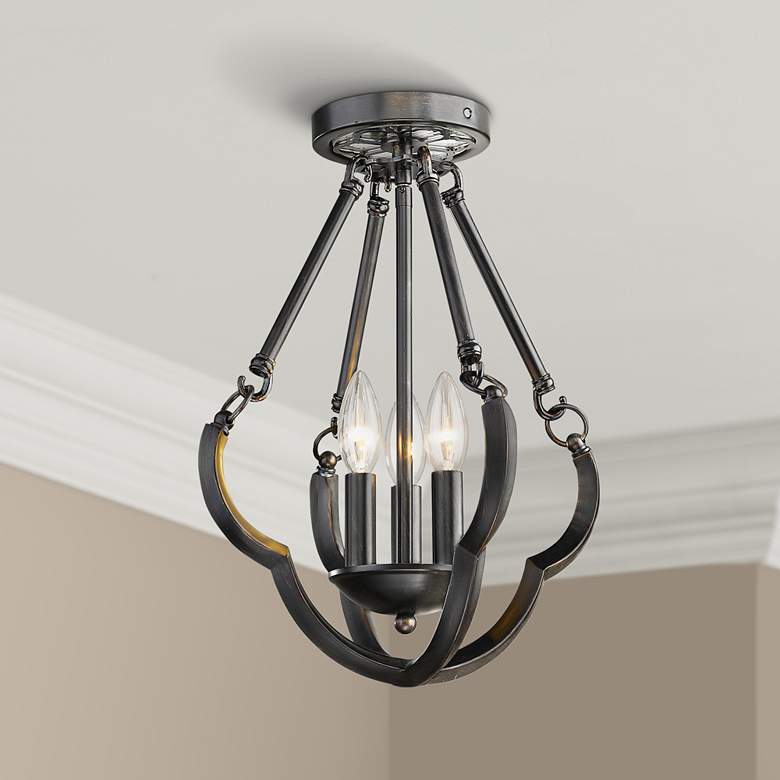 Image 1 Saxon 12 1/2" Wide Aged Bronze 3-Light Ceiling Light