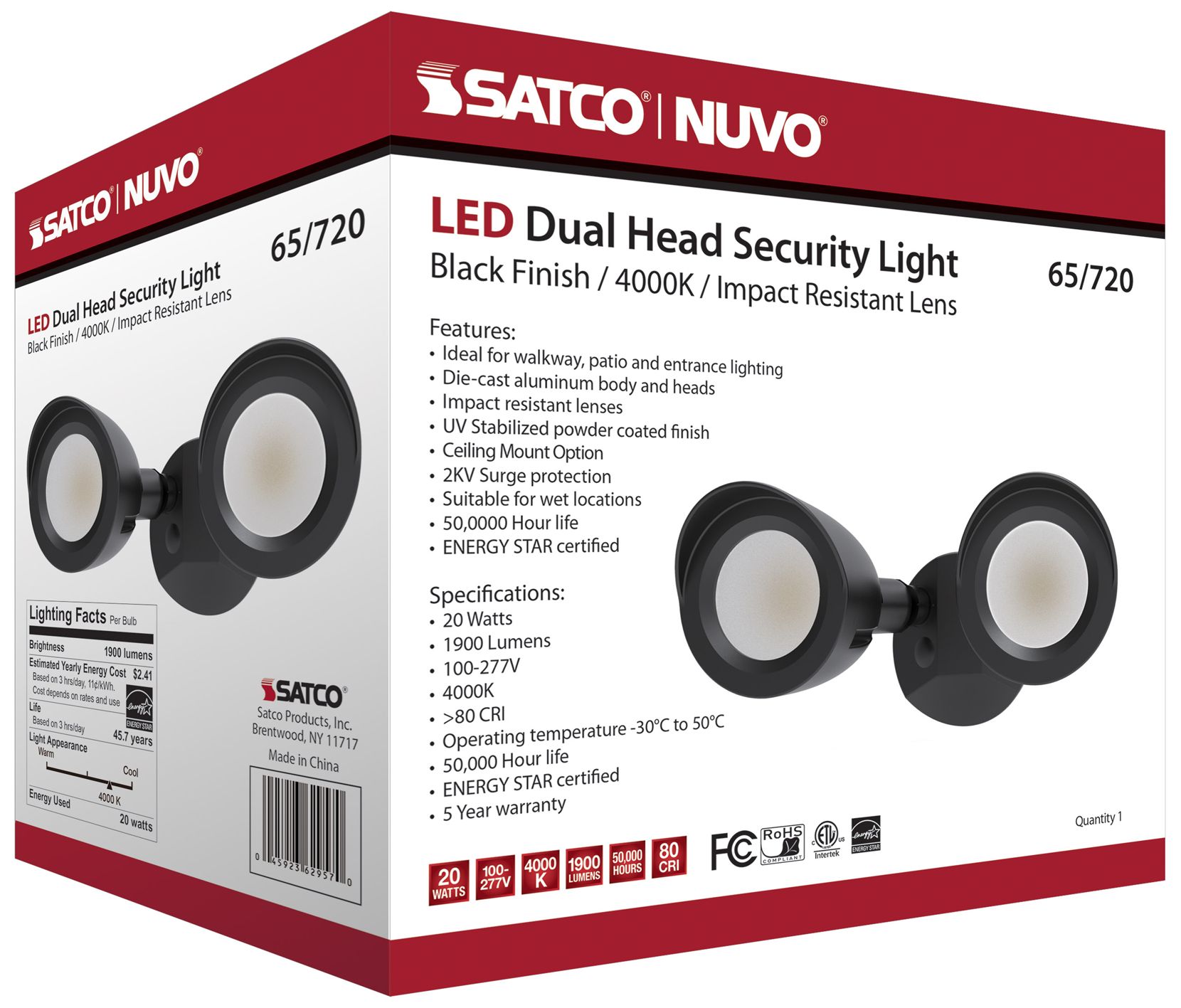 Saxon 4 1/2" High Black Dual-Head 4000K LED Outdoor Light