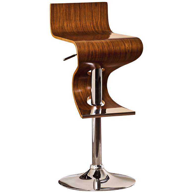 Image 1 Saxony 30 inch Walnut Wood Cascade Adjustable Swivel Barstool