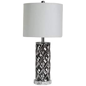Image1 of Saylor Nickel Plated Woven Cylinder Cage Ceramic Table Lamp
