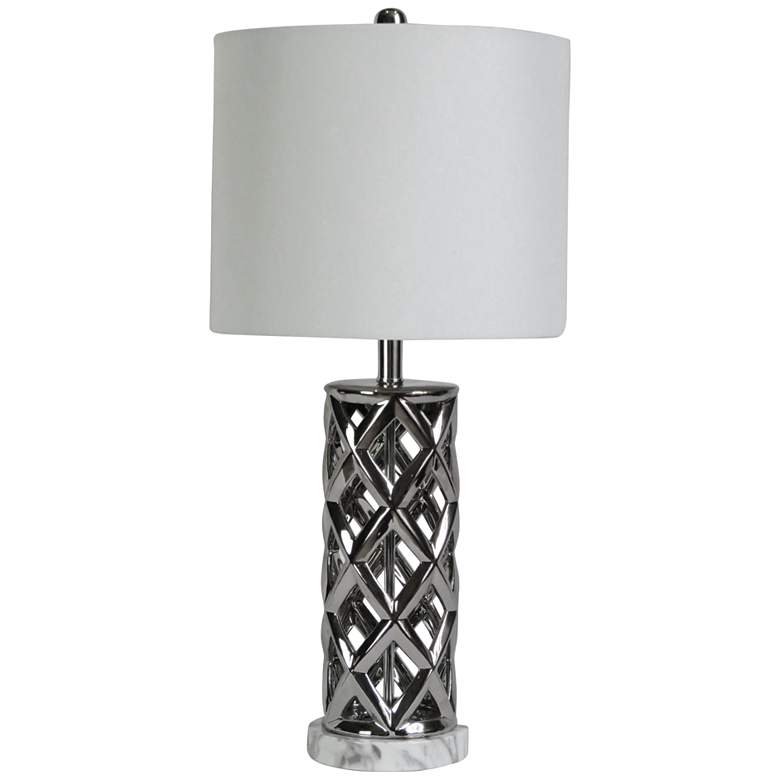 Image 1 Saylor Nickel Plated Woven Cylinder Cage Ceramic Table Lamp
