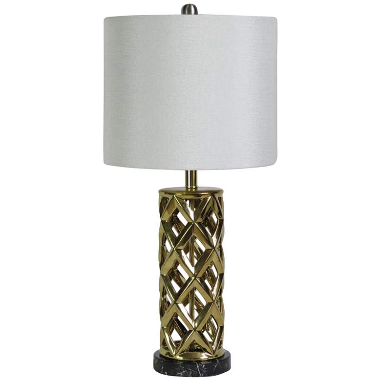 Image 1 Saylor Plated Gold Woven Cylinder Cage Ceramic Table Lamp