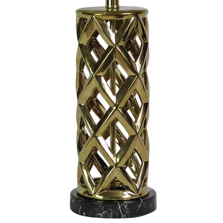Image 2 Saylor Plated Gold Woven Cylinder Cage Ceramic Table Lamp more views
