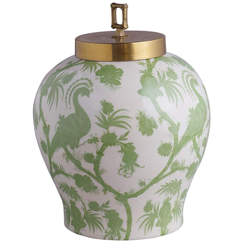 Image 1 Scalamandre 15" High Balinese Peacock Green Jar with Lid