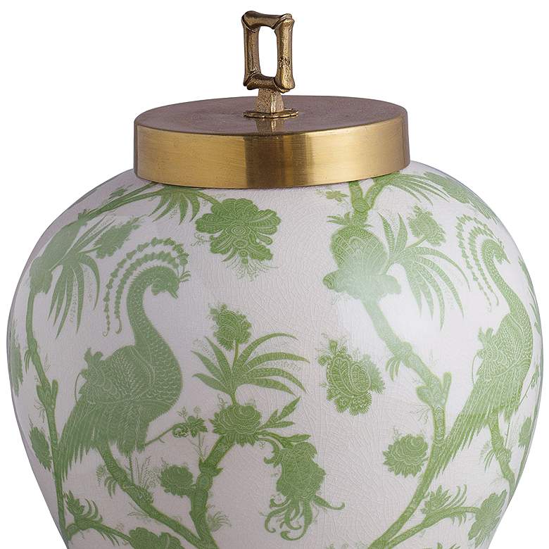 Image 2 Scalamandre 15" High Balinese Peacock Green Jar with Lid more views