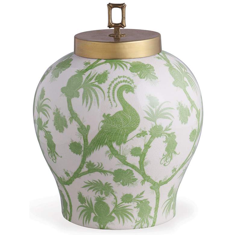 Image 3 Scalamandre 15" High Balinese Peacock Green Jar with Lid more views