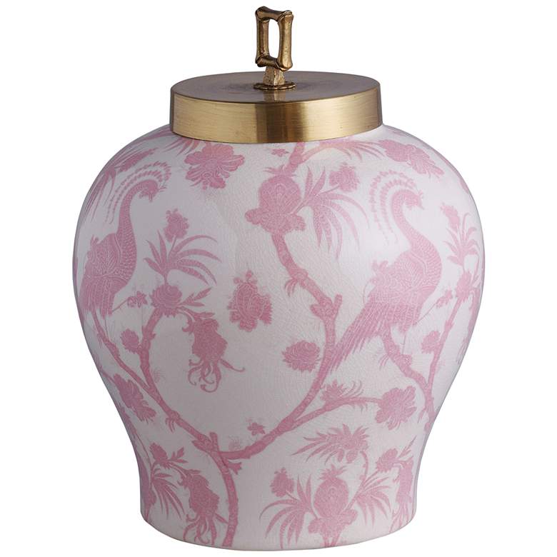 Image 1 Scalamandre Balinese Peacock Pink 15 inchH Jar w/ Lift-Off Lid