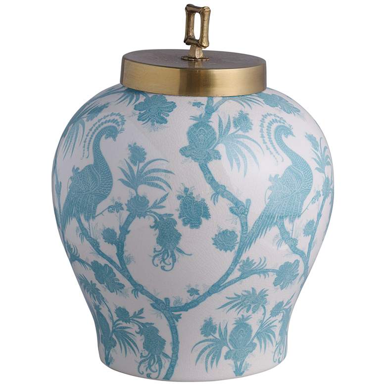 Image 1 Scalamandre Balinese Peacock Turquoise 15" High Lidded Jar