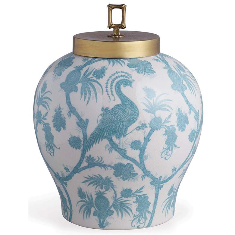 Image 3 Scalamandre Balinese Peacock Turquoise 15" High Lidded Jar more views