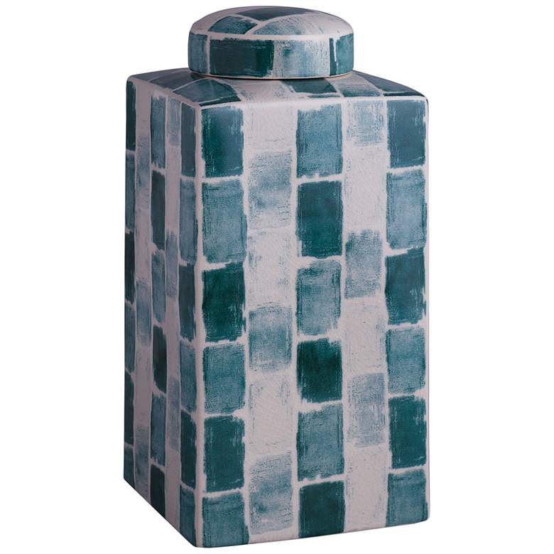 Image 1 Scalamandre Celadon Tile 13 inch High Tea Caddy w/ Lift-Off Lid