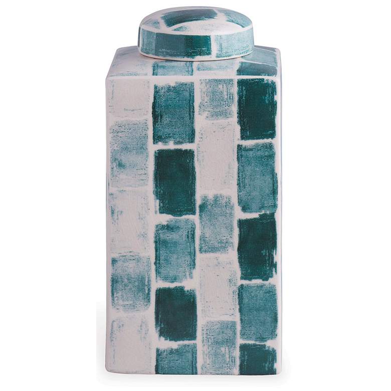 Image 3 Scalamandre Celadon Tile 13" High Tea Caddy w/ Lift-Off Lid more views