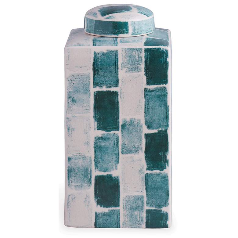 Image 3 Scalamandre Celadon Tile 13 inch High Tea Caddy w/ Lift-Off Lid more views