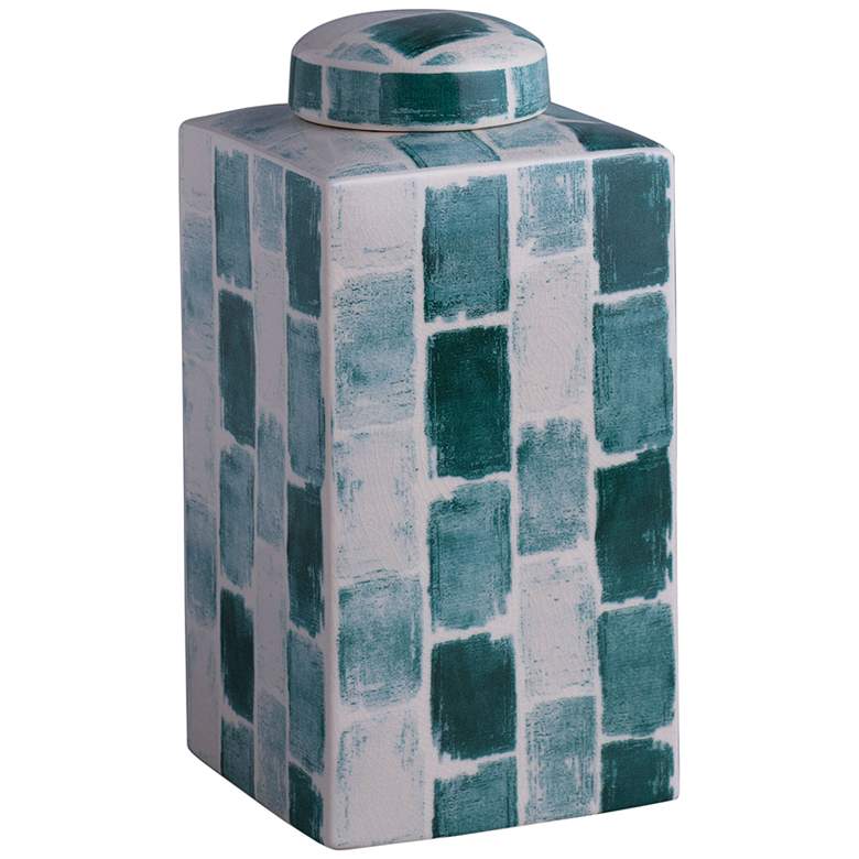 Image 1 Scalamandre Celadon Tile 16" High Tea Caddy w/ Lift-Off Lid