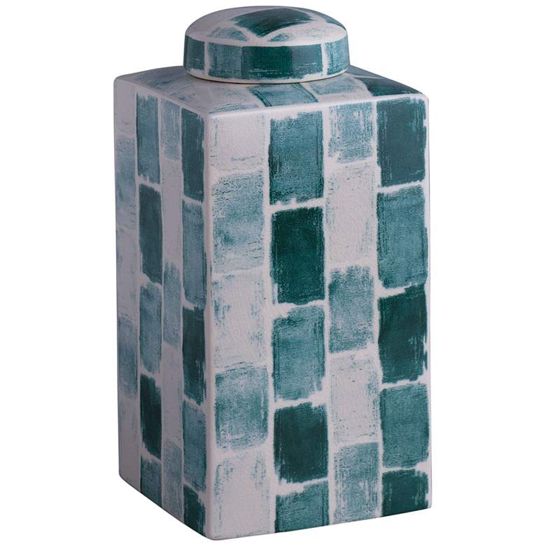 Image 1 Scalamandre Celadon Tile 16 inch High Tea Caddy w/ Lift-Off Lid